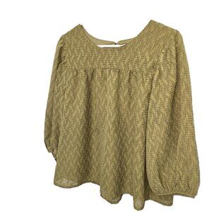 Ophelia Roe Womens Blouse Olive Green Texture Size Medium Peasant Balloon Sleeve